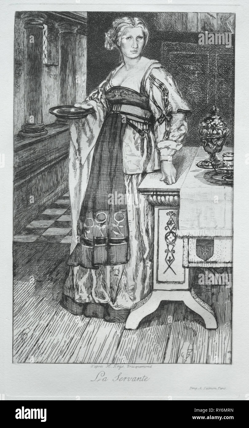 The Maidservant, after H. Leys, 1868. Félix Bracquemond (French, 1833-1914), after H. Leys. Etching; sheet: 34 x 25.2 cm (13 3/8 x 9 15/16 in.); platemark: 25.8 x 15.5 cm (10 3/16 x 6 1/8 in Stock Photo