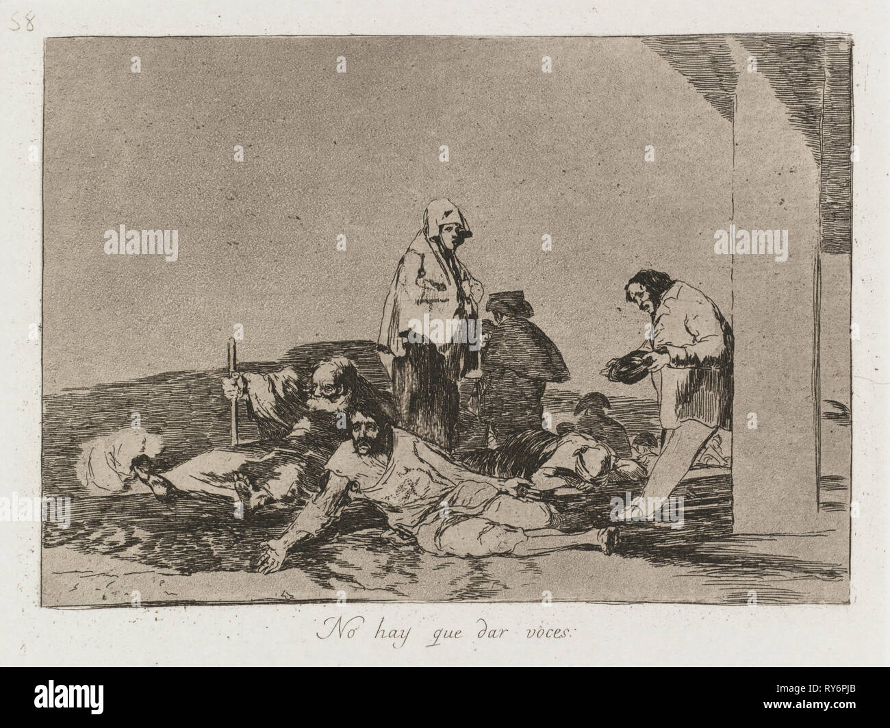 Disasters of War: Pl. 58, It is no use shouting , 1810-1813. Francisco de Goya (Spanish, 1746-1828), Real Academia. Etching and aquatint; sheet: 25.1 x 34.1 cm (9 7/8 x 13 7/16 in.); platemark: 15.2 x 20.5 cm (6 x 8 1/16 in.); to borderline: 12.7 x 18.1 cm (5 x 7 1/8 in Stock Photo