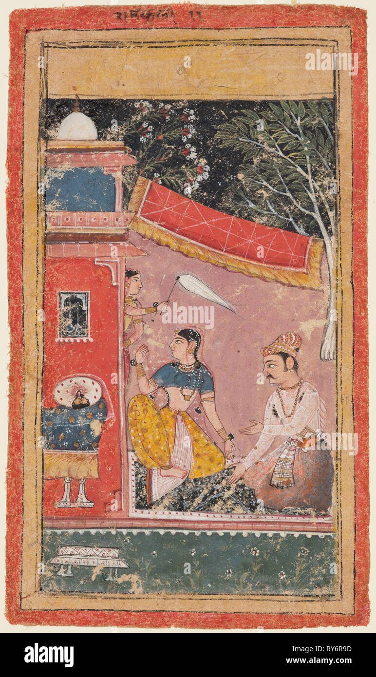 A page form a Ragamala series: Ramakali Ragini of Hindol Raga, c. 1610. India, Rajasthan, Bundi. Color on paper; page: 21.3 x 12.4 cm (8 3/8 x 4 7/8 in Stock Photo