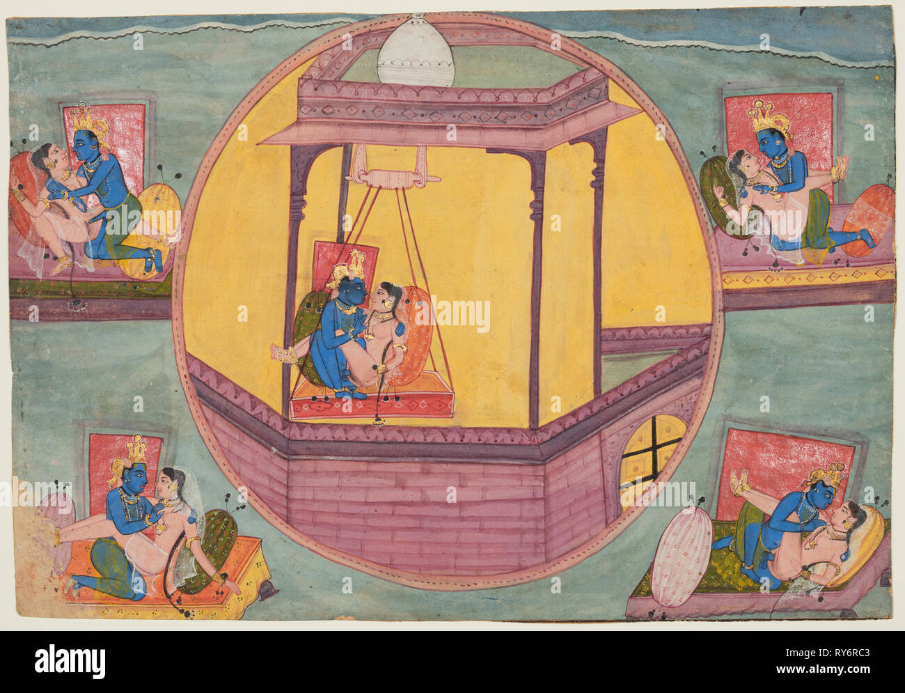 Five poses of Krishna making love, from a Bhagavata Purana, c. 1600. Northwestern India, Rajasthan, Bikaner. Color on paper; miniature: 17.5 x 25.4 cm (6 7/8 x 10 in Stock Photo