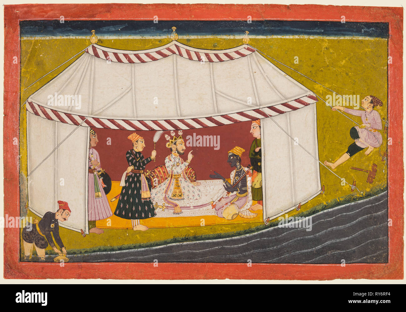Madhava in a tent before a ruler, from a Madhavanala Kamakandala series, c. 1700. India, Bilaspur. Color on paper; page: 21.6 x 30.8 cm (8 1/2 x 12 1/8 in Stock Photo