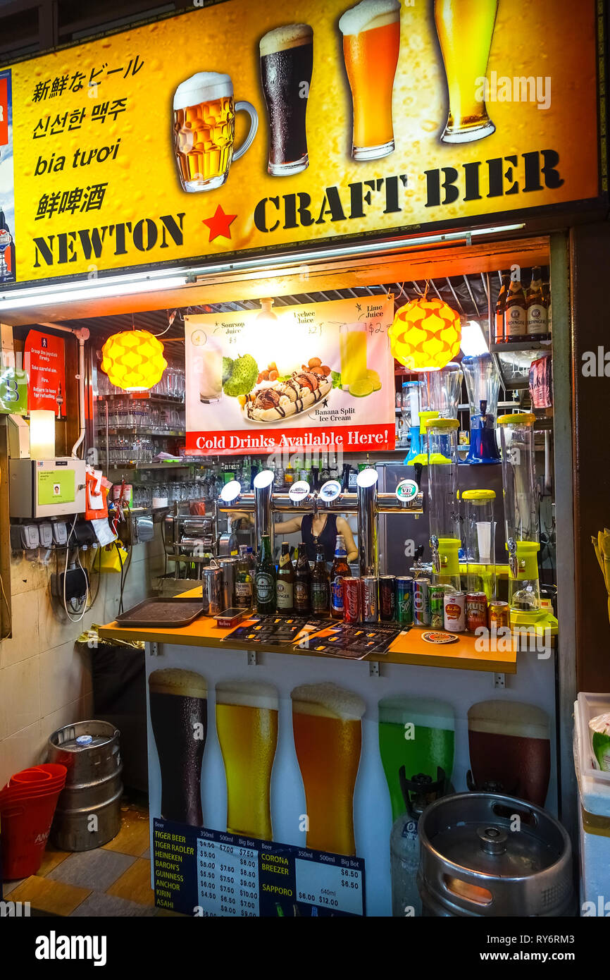 Craft Beer stall at Newton Circus, a famous hawker centre in Singapore Stock Photo