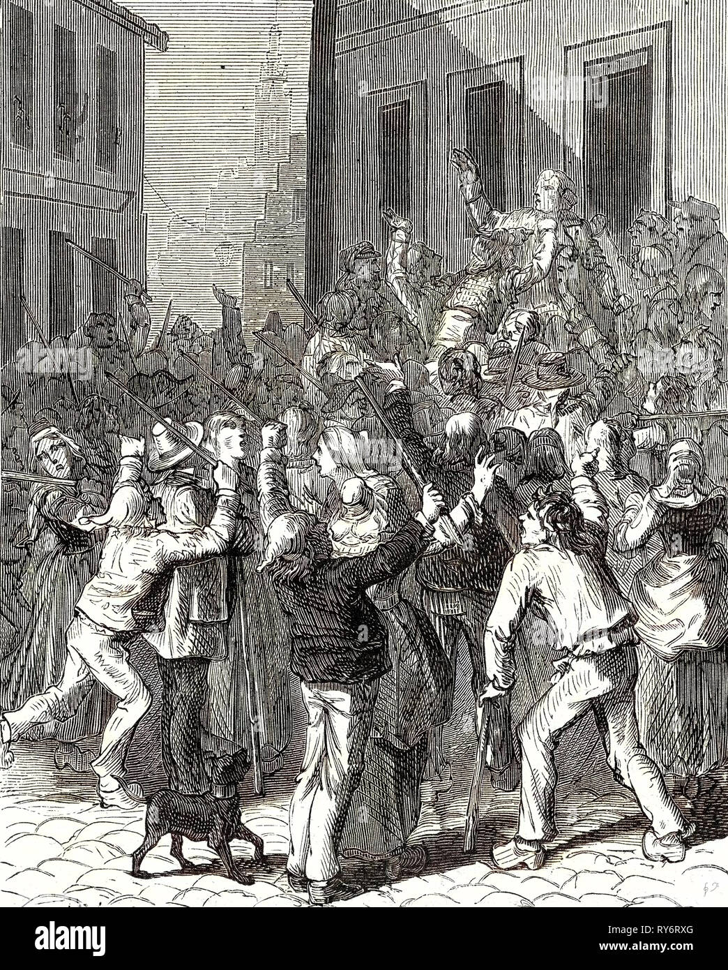 A Riot in Saint-Omer About the Establishment of a Lightning Rod on the House of De Boisvallé Stock Photo
