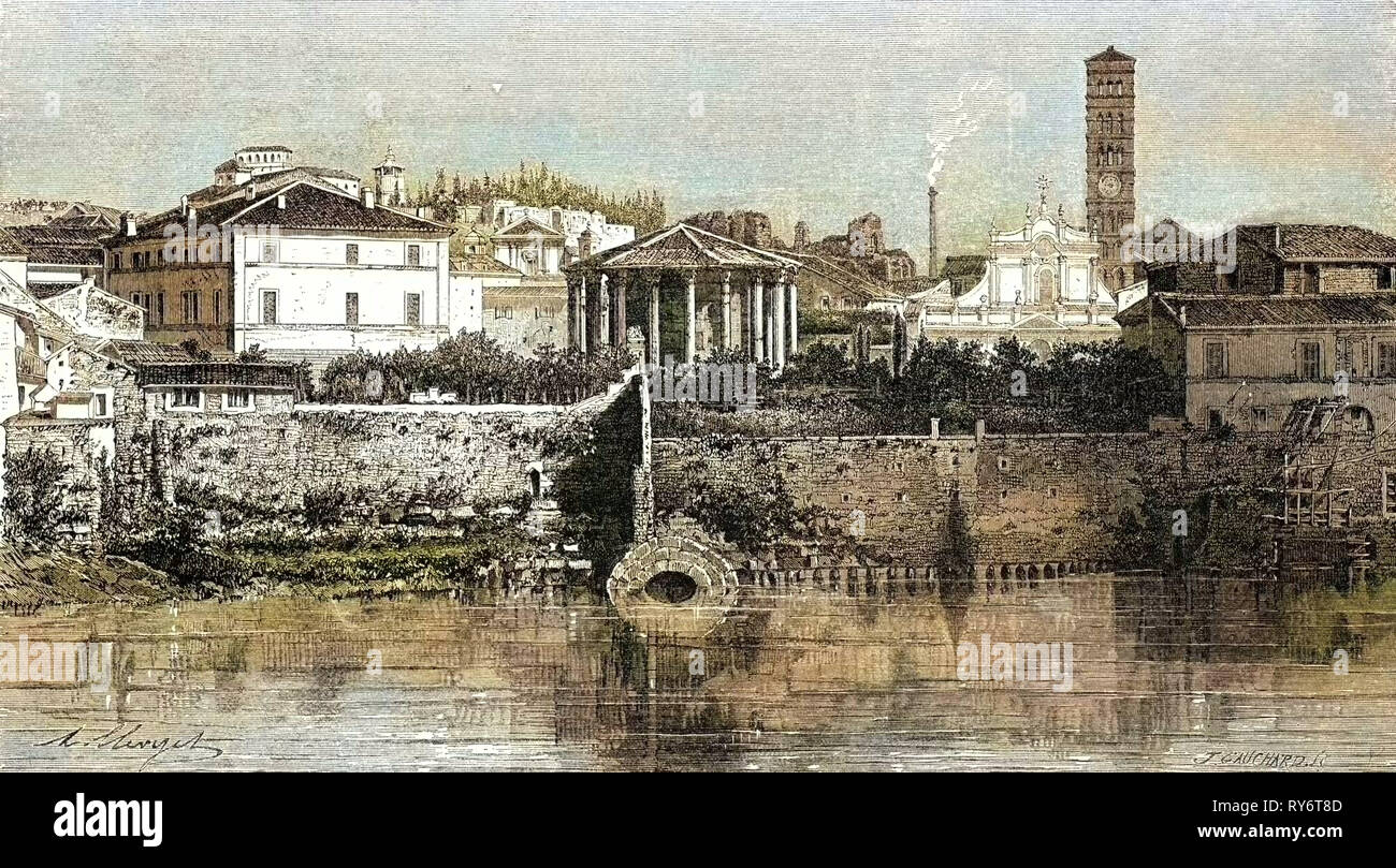 Rome Italy 1875 View on the Tiber in Front of the Cloaca Maxima Stock ...