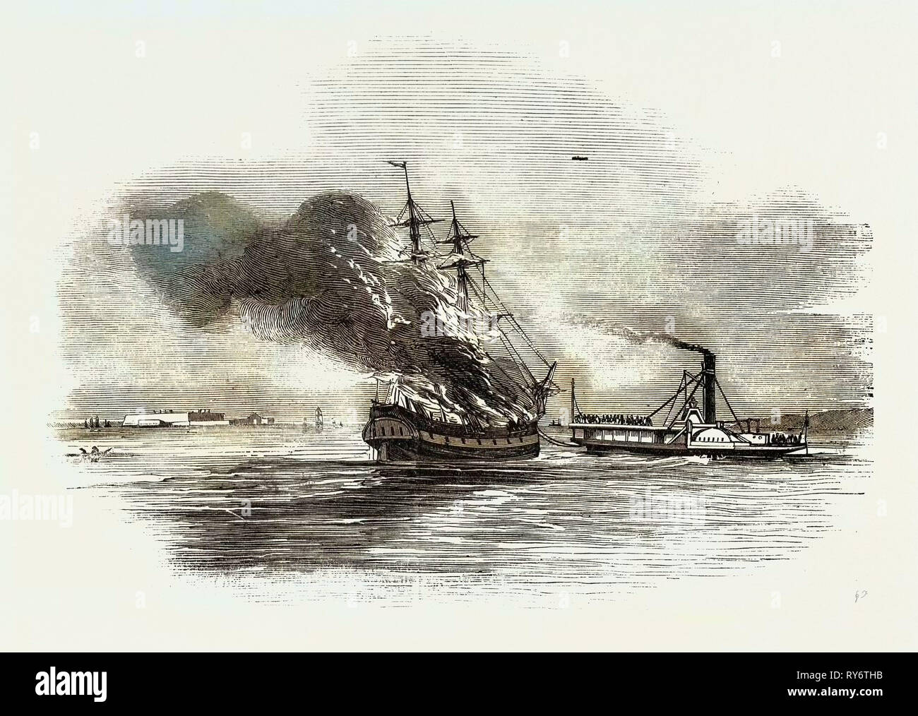 The Ship 'Lord Ashburton' on Fire, Charleston Stock Photo