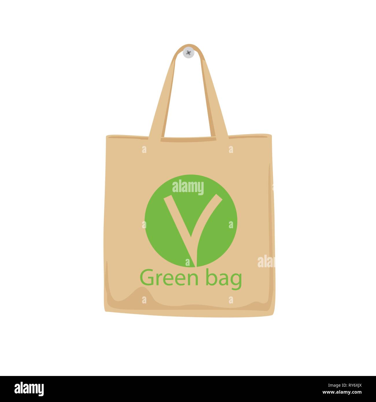 Eco Fabric Green Cloth Bag Tote Isolated on White Background. Care