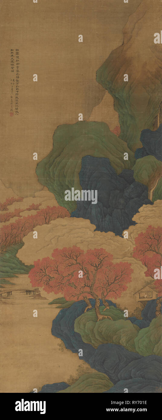 White Clouds and Red Trees, 1788. Li Jian (Chinese, active second half of the 1700s). Hanging scroll, ink and color on silk; overall: 126.2 x 52.7 cm (49 11/16 x 20 3/4 in Stock Photo
