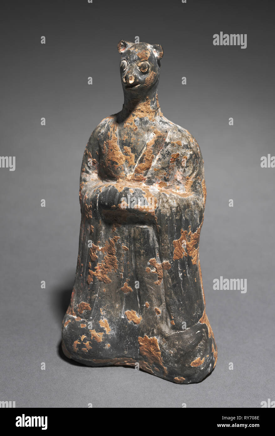 Mortuary Figure of the Zodiac Sign: Monkey (Sagittarius), 500s. China, Northern Wei dynasty (386-534). Gray earthenware with traces of slip; overall: 22.6 cm (8 7/8 in Stock Photo