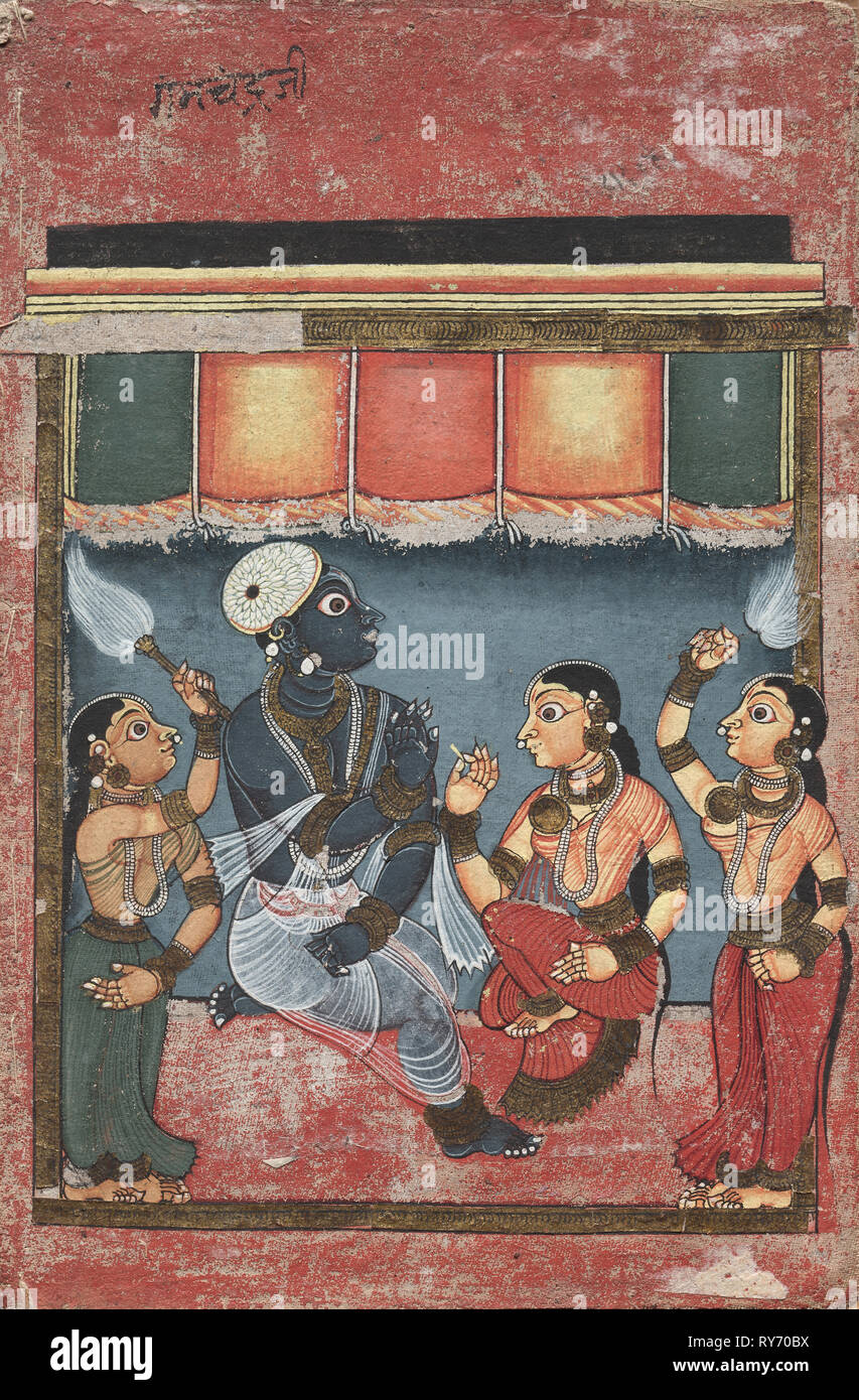 Krishna with Radha and Two Attendants (recto); Jagannath, Subhadra and Balarama in an Arch (verso), 18th century. India, Orissa, Mysore school, 18th century. Color on cloth; image: 19.5 x 15 cm (7 11/16 x 5 7/8 in.); overall: 25.5 x 17 cm (10 1/16 x 6 11/16 in Stock Photo