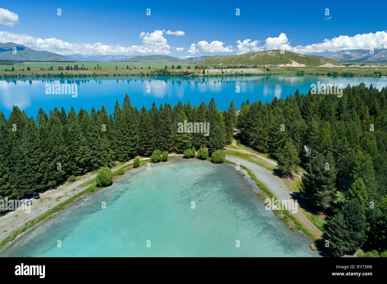 Lake Ruataniwha, Mackenzie Country, South Island, New Zealand - aerial ...