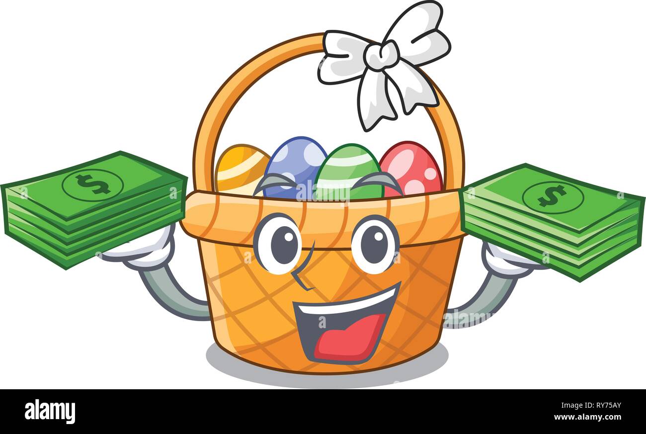 With money bag easter basket miniature the shape mascot Stock Vector