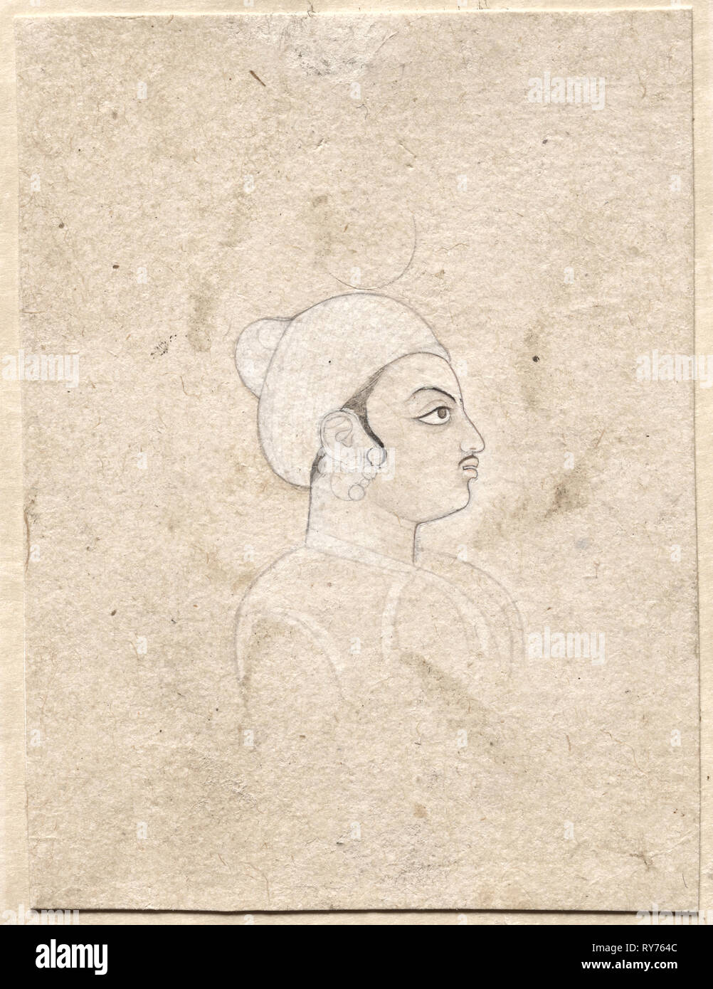 Portrait of a Man, late 1700s. India, Pahari, late 18th century. Ink on paper; overall: 7.3 x 5.5 cm (2 7/8 x 2 3/16 in Stock Photo