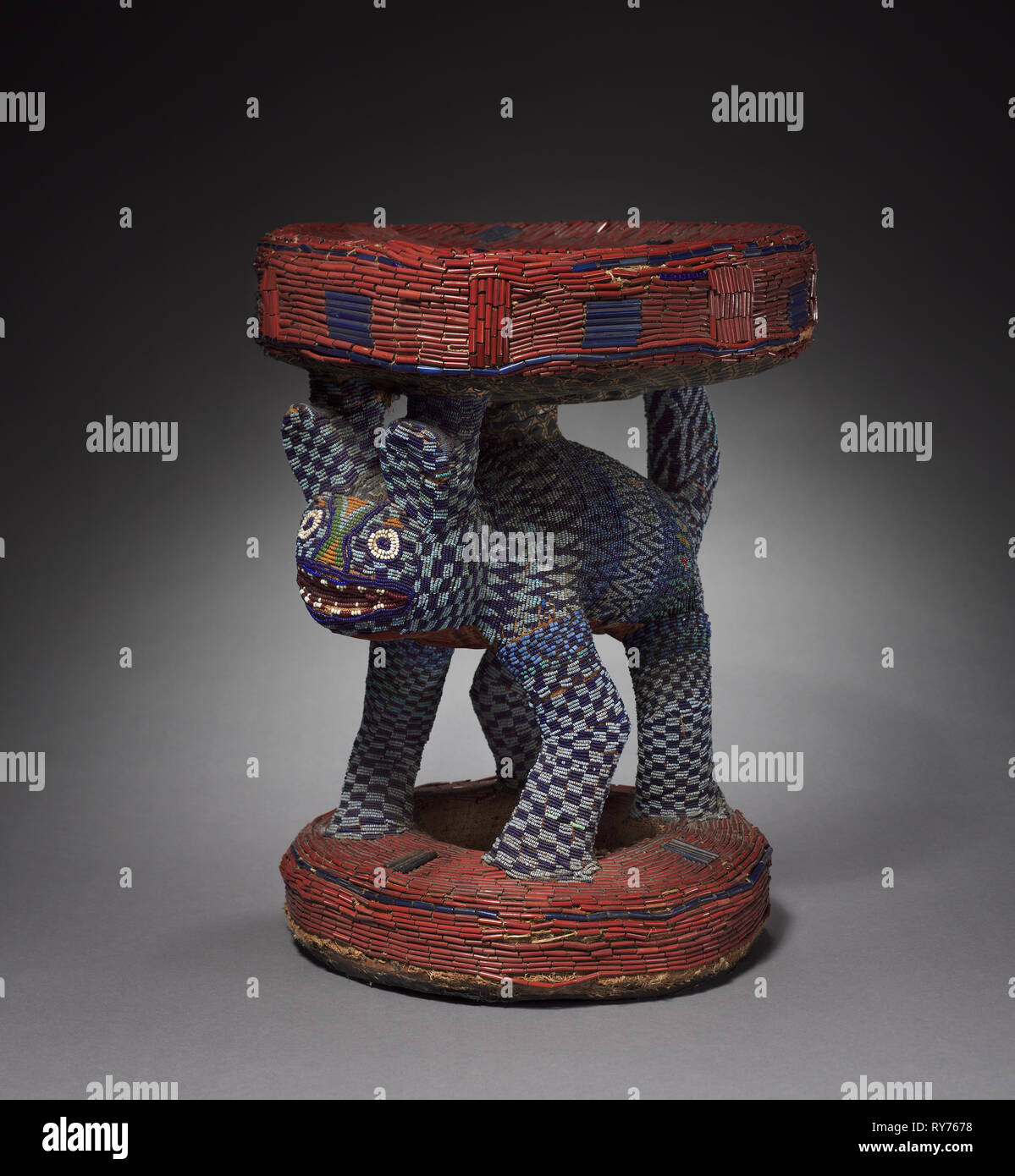 Leopard Caryatid Stool, possibly 1800s. Equatorial Africa, Cameroon,  Bandjoun kingdom, Bamileke, possibly 19th century. Wood, cotton, fabric and  glass beads; overall: 51 x 38 x 43 cm (20 1/16 x 14 15/16 x 16 15/16 in  Stock Photo - Alamy