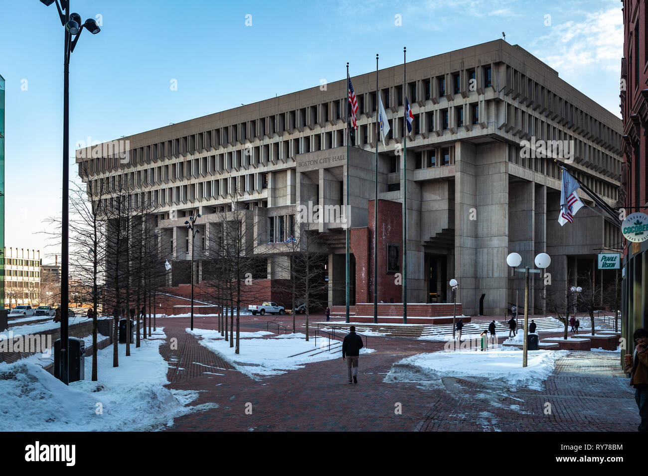 Boston, USA- March 01, 2019: Boston City Hall is the seat of city government of Boston. It includes the offices of the mayor of Boston and the Boston  Stock Photo