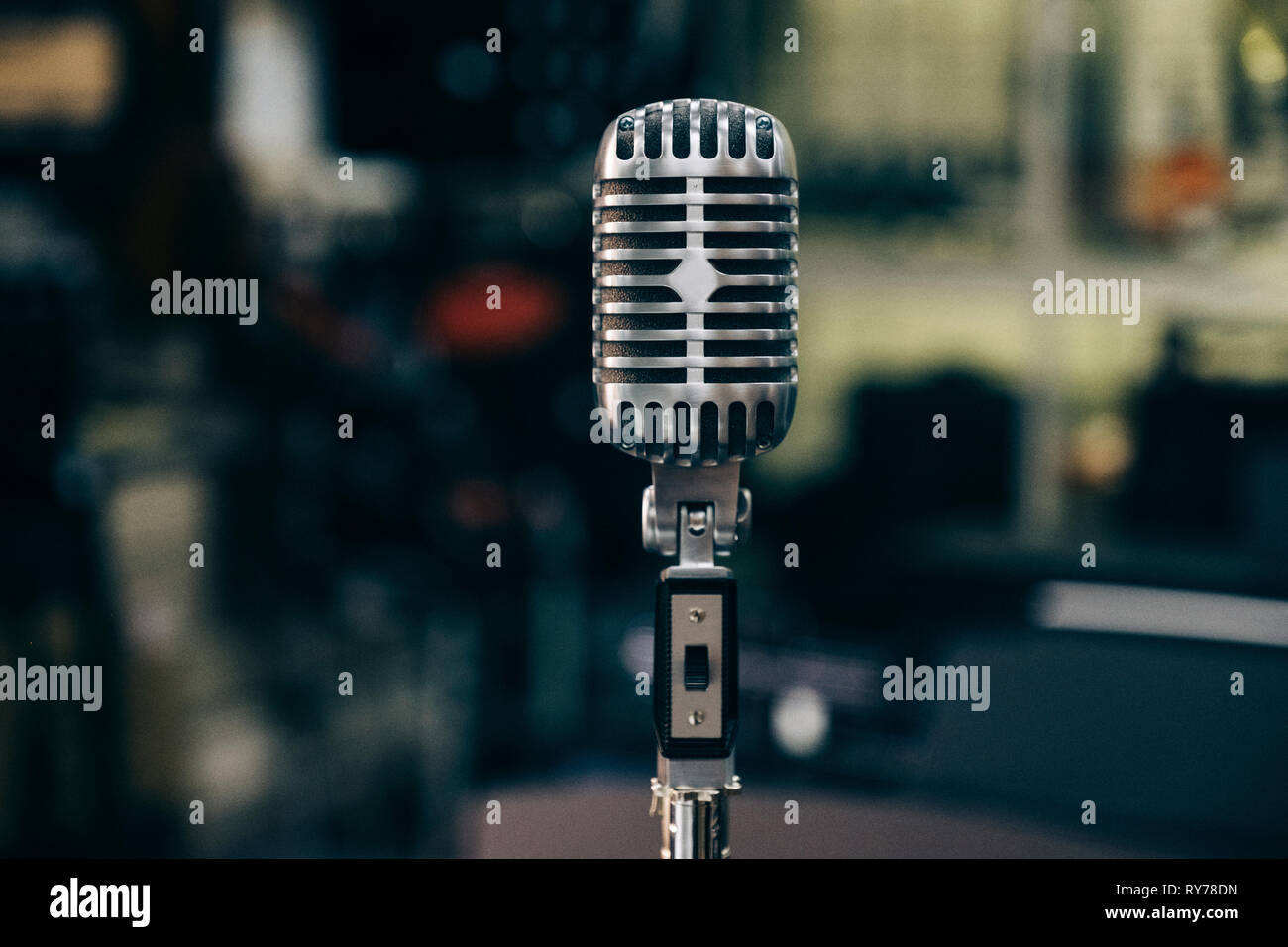 Close-up of microphone on stand in studio Stock Photo
