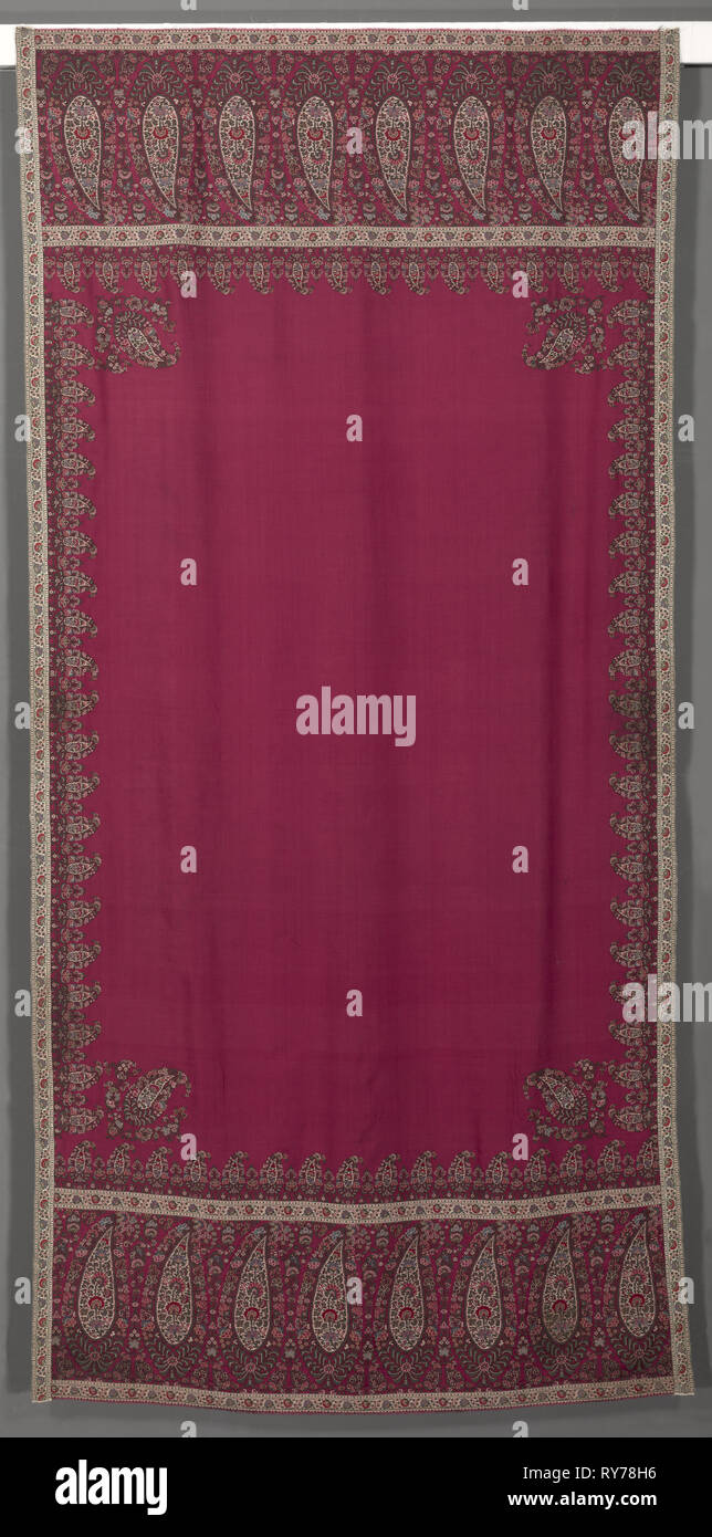 Long Shawl, c. 1825. Europe (England, Scotland or France), 19th century. 2/2 twill (S) weave ground with supplementary weft pattern in 3/1 (S) weave twill; silk; attached vertical border; overall: 261.6 x 127 cm (103 x 50 in Stock Photo