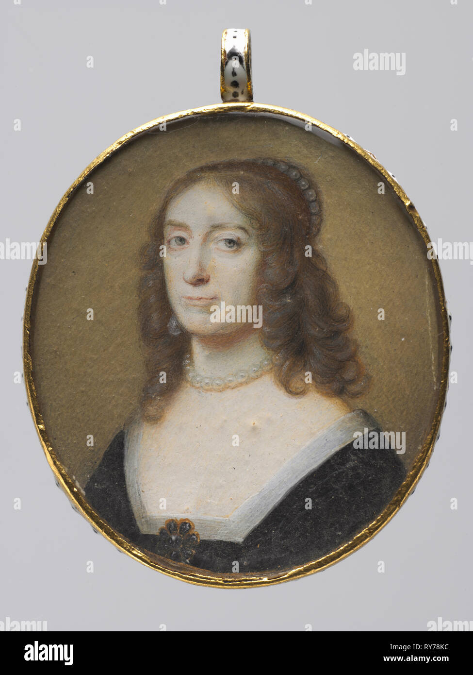 Portrait of Elizabeth Stuart, Electress Palatine and Queen of Bohemia, 1630s. Alexander Cooper (British, 1609-c. 1658). Watercolor on ivory with enamel backing; framed: 3.2 x 2.8 cm (1 1/4 x 1 1/8 in Stock Photo