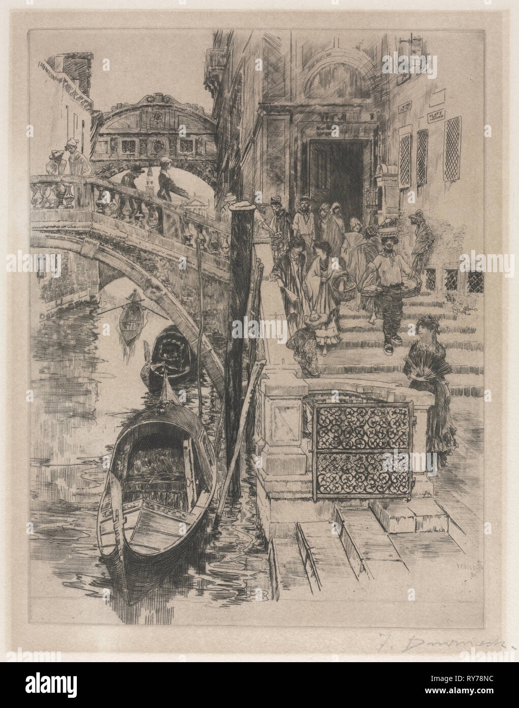 The Bridge of Sighs (second plate), 1885. Frank Duveneck (American, 1848-1919), Robert Dunthorne. Etching Stock Photo