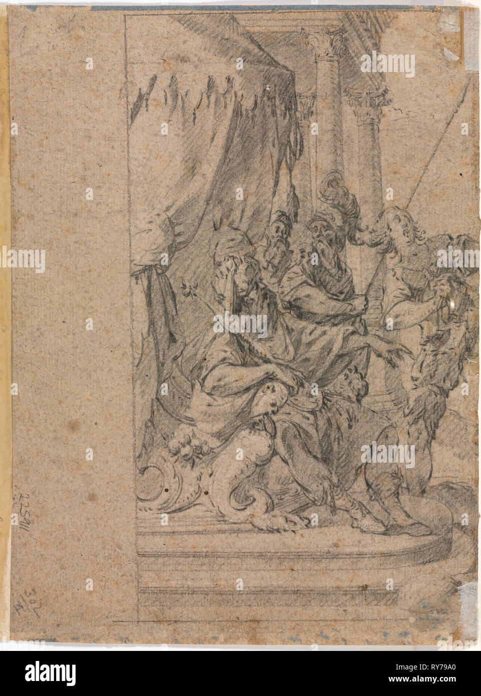 Panthea before Cyrus? (verso), 1655-1660?. Michel Dorigny (French, 1617-1665). Black chalk; sheet: 20 x 25.7 cm (7 7/8 x 10 1/8 in Stock Photo