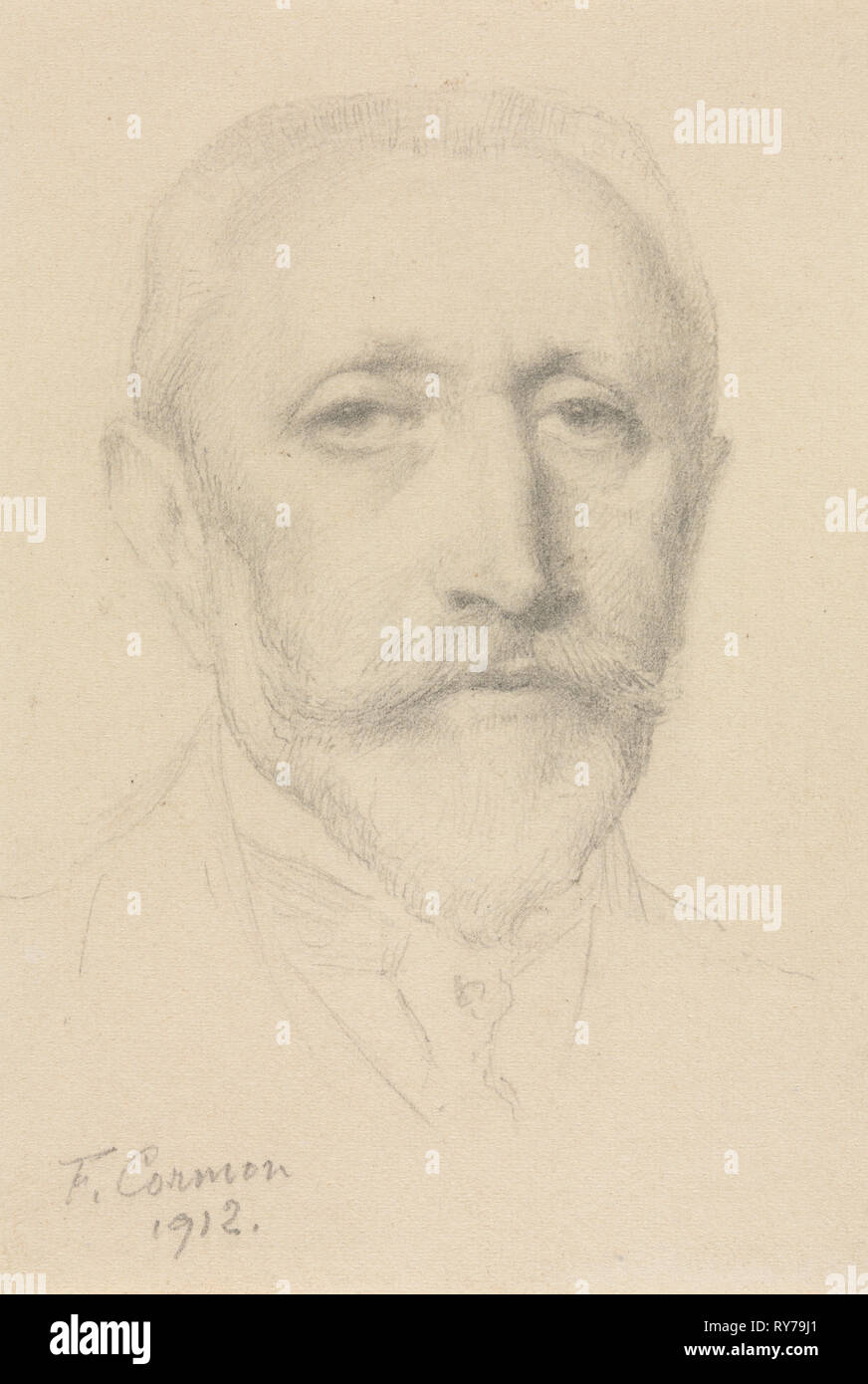 Self-Portrait, 1912. Fernand Cormon (French, 1845-1924). Graphite; sheet: 11.6 x 8 cm (4 9/16 x 3 1/8 in Stock Photo
