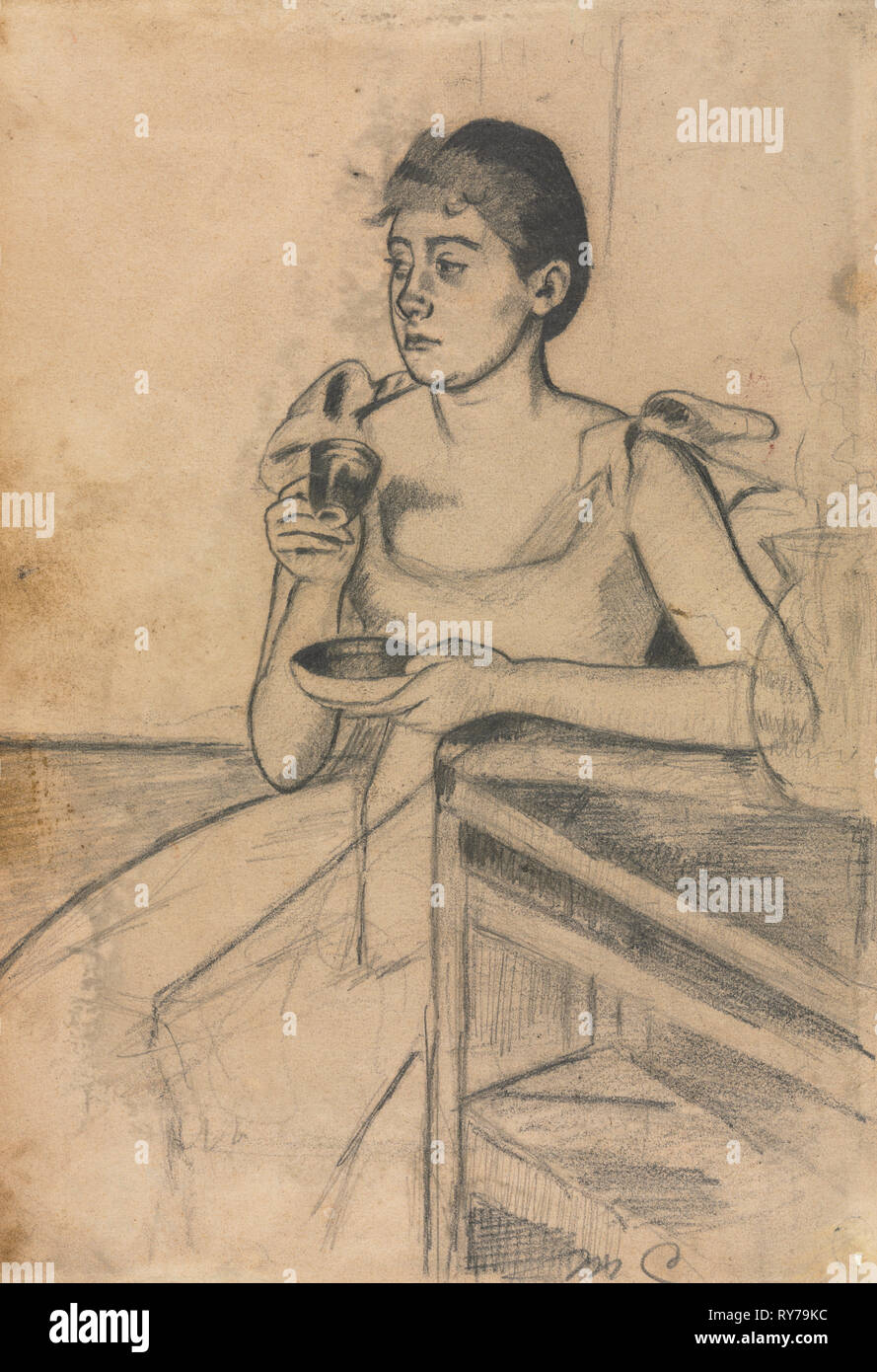 After-Dinner Coffee (recto), c. 1889. Mary Cassatt (American, 1844-1926). Graphite  ; sheet: 20 x 14 cm (7 7/8 x 5 1/2 in Stock Photo