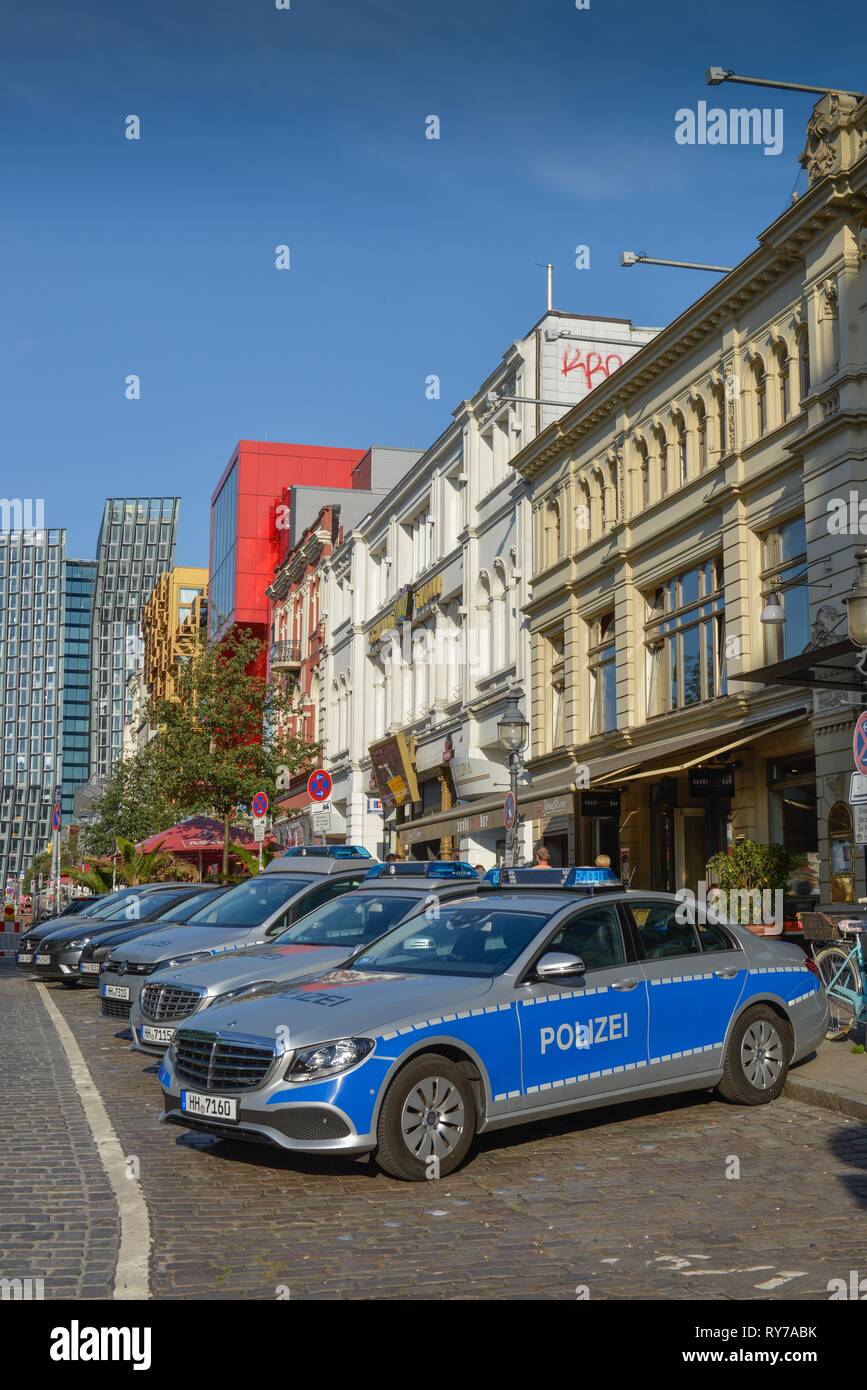 Parking police cars, Reeperbahn, St. Pauli, Hamburg, Germany Stock