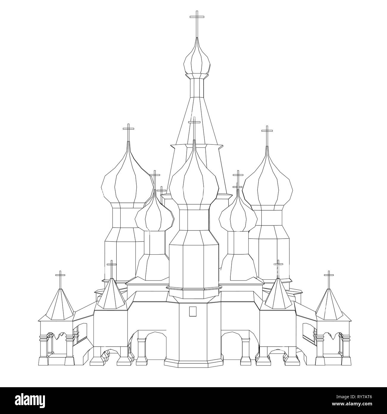 Contour of the church with domes. Front view. Vector illustration Stock Vector