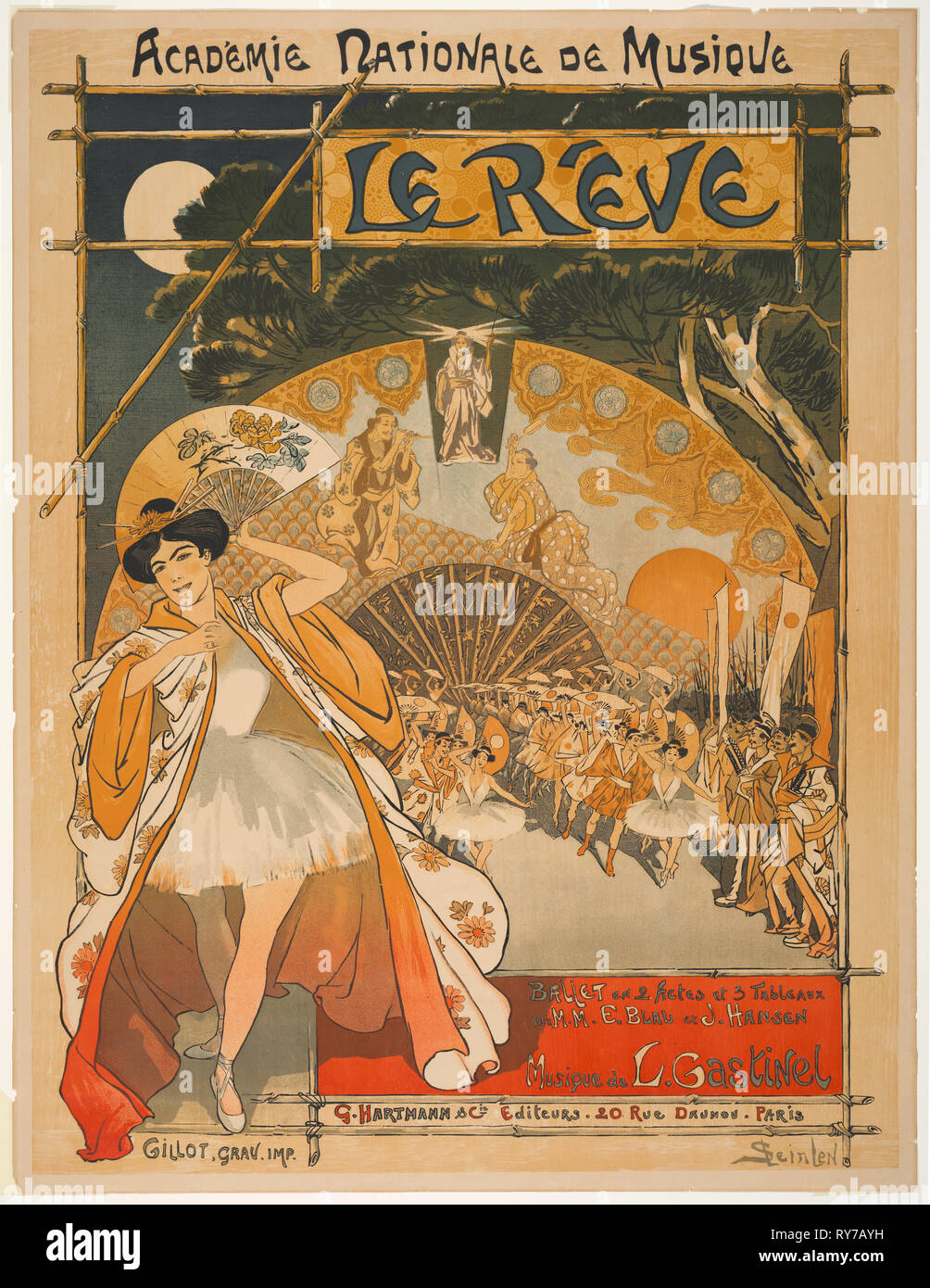 Academie Nationale de Musique: The Dream, 1891. Théophile Alexandre Steinlen (Swiss, 1859-1923), G. Hartmann & Cie Editeurs, 20 rue Daunou, Paris. Color lithograph; sheet: 81.2 x 62.2 cm (31 15/16 x 24 1/2 in.); image: 76.8 x 59.7 cm (30 1/4 x 23 1/2 in Stock Photo