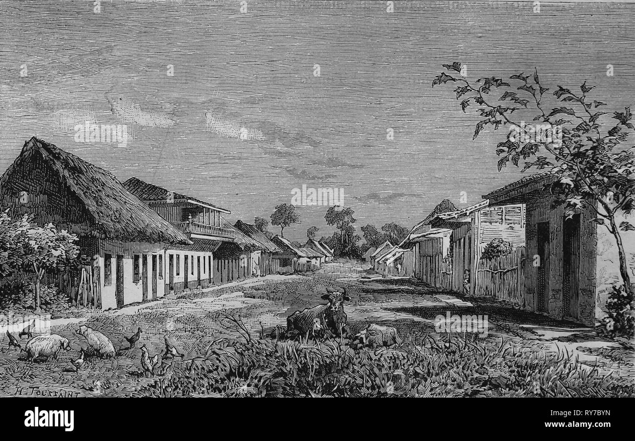 America. Brazil. Peru. Peruvian Amazon. Iquitos City. Engraving, 19th century. Stock Photo