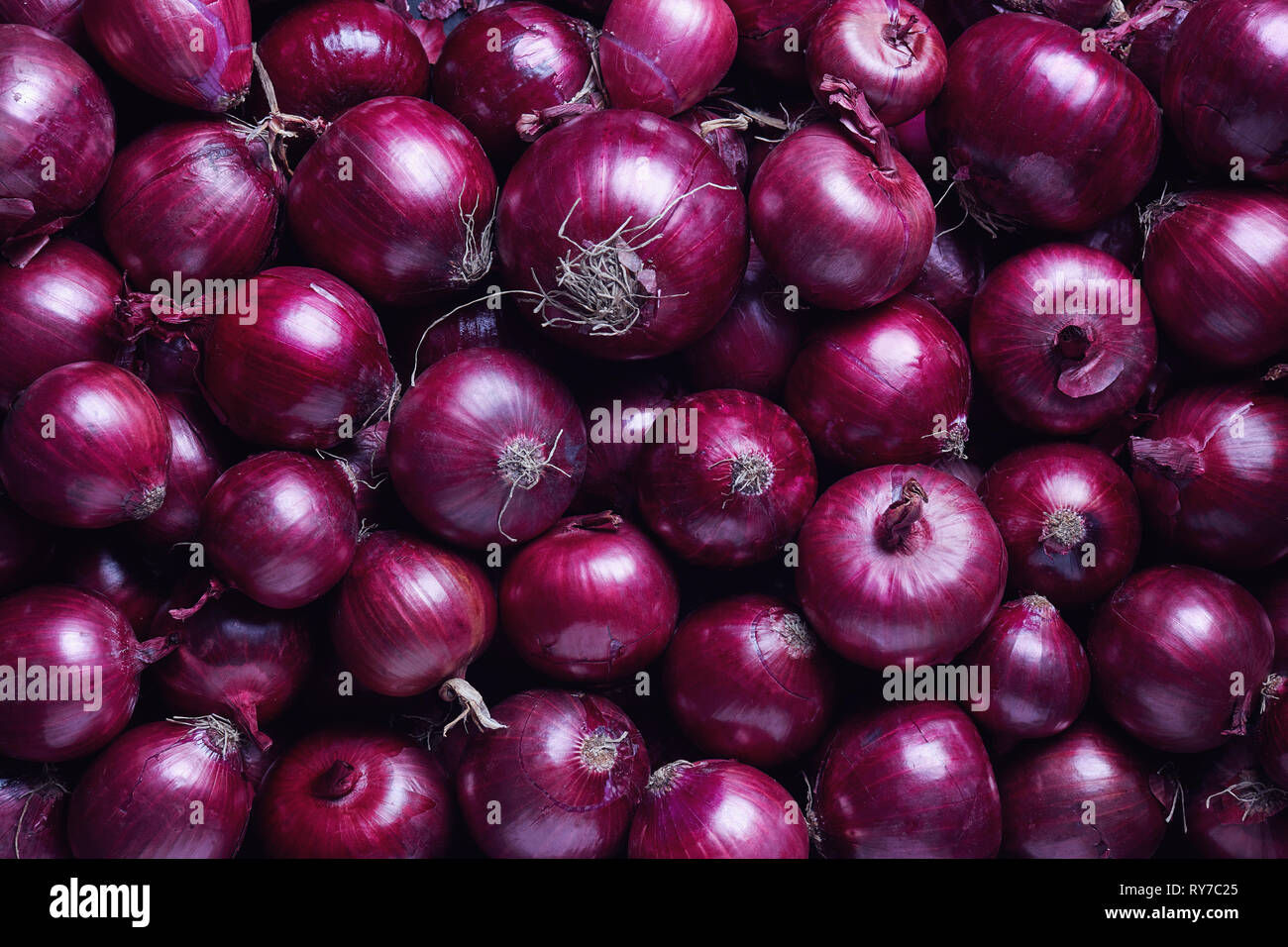 Full Frame Shot Of Purple Onions. Fresh purple onions as a background. Stock Photo