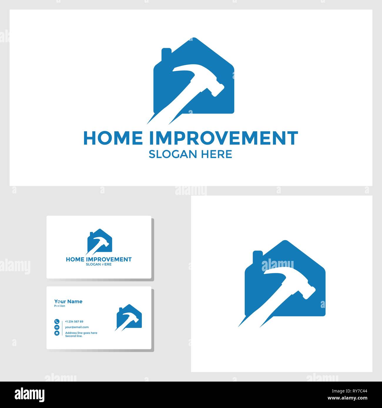 Home improvement logo design inspiration with business card mockup Stock Vector