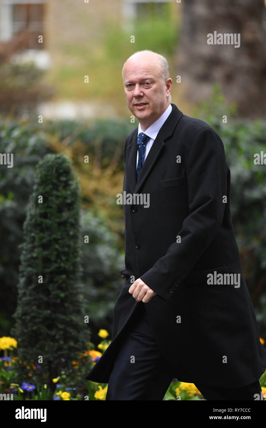 Transport Secretary Chris Grayling arrives in Downing Street, London, for a cabinet meeting. Stock Photo