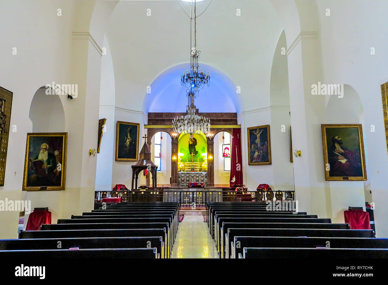 Tehran Holy Mary Armenian Apostolic Church Altar with Chandelier and