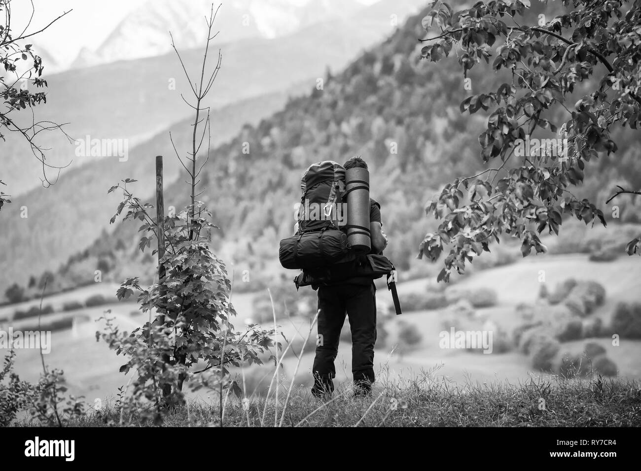 Hiker backpack Black and White Stock Photos & Images - Alamy