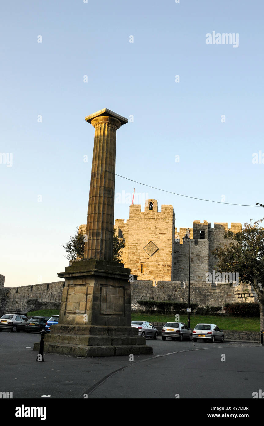 The 12th/13th century medieval built Castle Rushen in the centre of Castletown on the south coast of the Isle of Man, Britain.  It is now used as an e Stock Photo