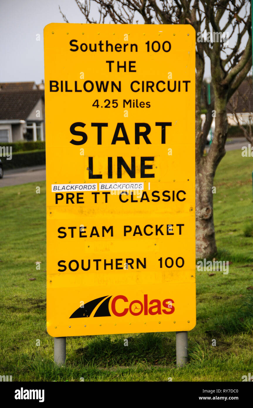 The start line of the Southern 100 Race at the Billown Circuit near Castletown on the south coast of the Isle of Mann, Britain.   Southern 100 race is Stock Photo