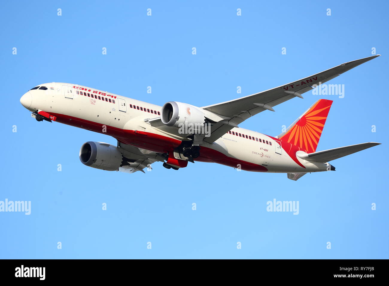Air India Boeing 787-8 Dreamliner VT-ANV taking off from London Heathrow Airport, UK Stock Photo