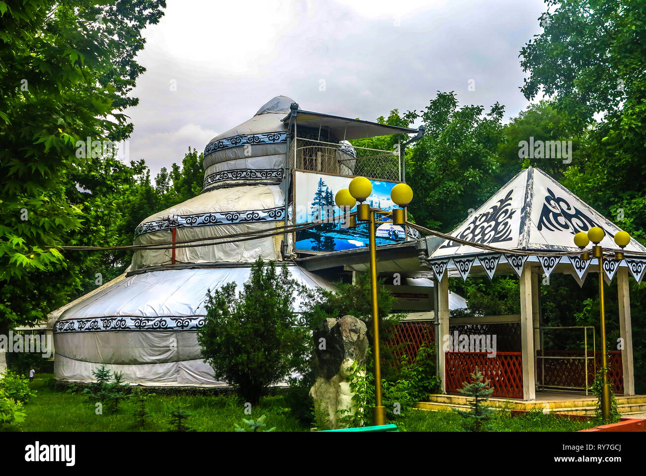 Osh Traditional Kyrgyzstan Three Story Yurt at Sulayman Mountain Too Public Park Stock Photo