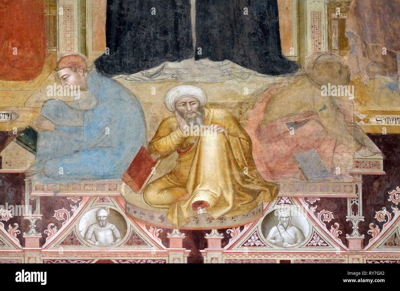 The Triumph of St. Thomas Aquinas with heretics, doctors, Virtues, fresco in Santa Maria Novella Principal Dominican church in Florence Stock Photo
