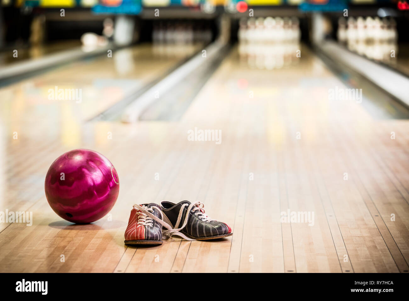 Bowling shoes and ball Stock Photo Alamy