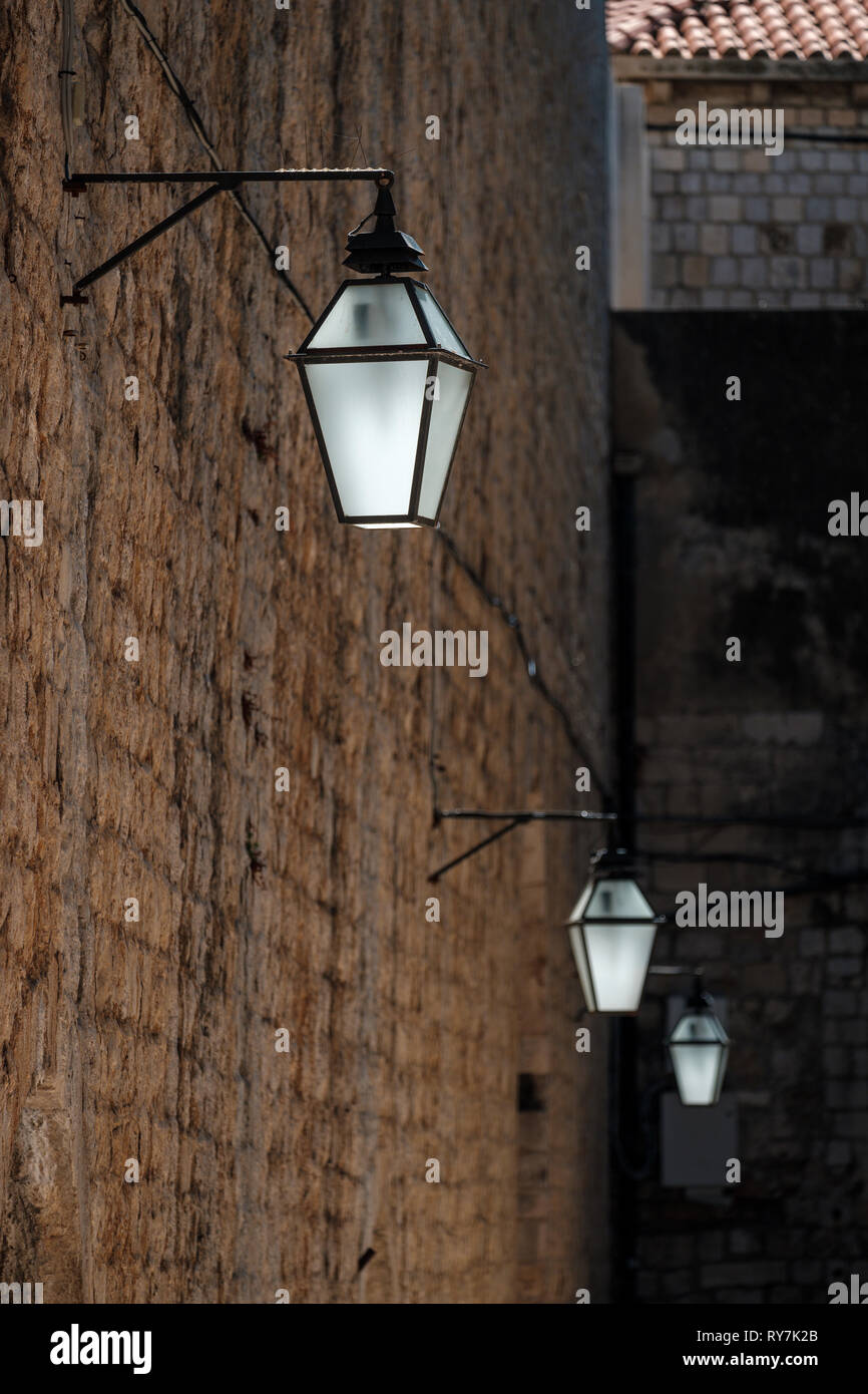 Three vintage street lamps in a row, Dubrovnik, Croatia Stock Photo - Alamy