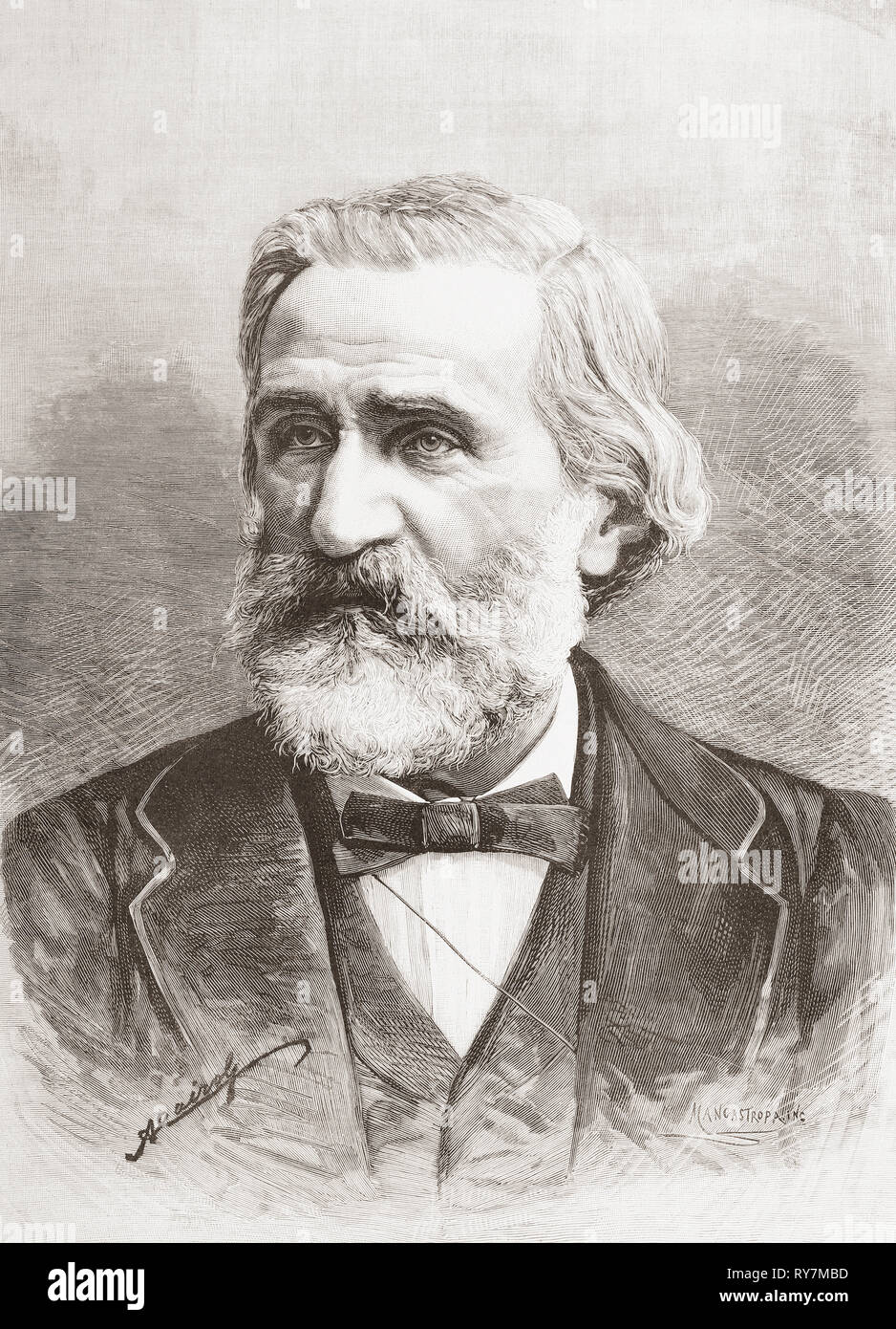 Giuseppe Fortunino Francesco Verdi, 1813 – 1901. Italian opera composer.  From Ilustracion Artistica, published 1887. Stock Photo