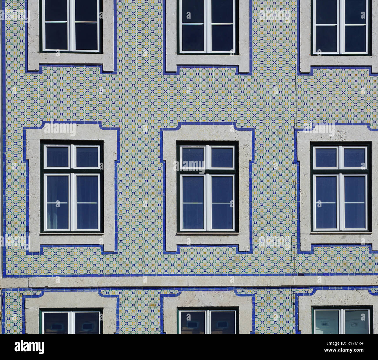 Traditional new portuguese house facade in Lisbon with tiles Stock Photo