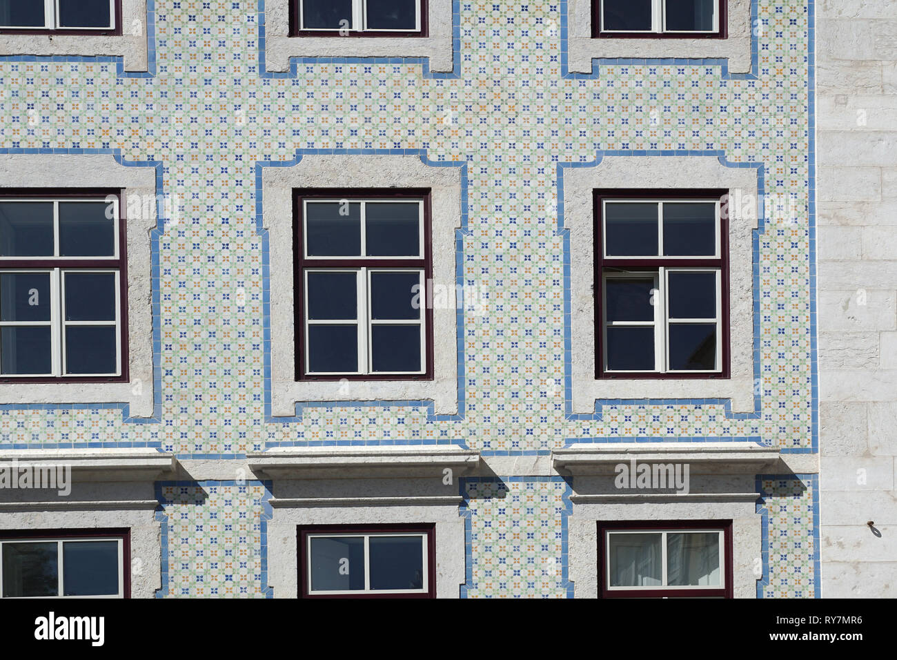 Traditional new portuguese house facade in Lisbon with tiles Stock Photo