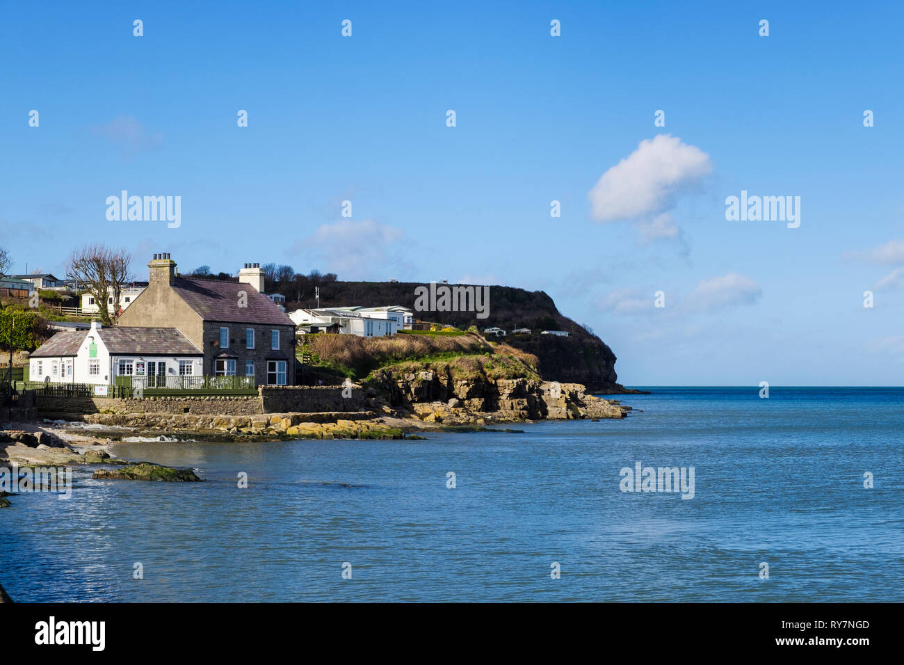 Bay Cafe on on rocky coast overlooking the sea. Benllech, Isle of