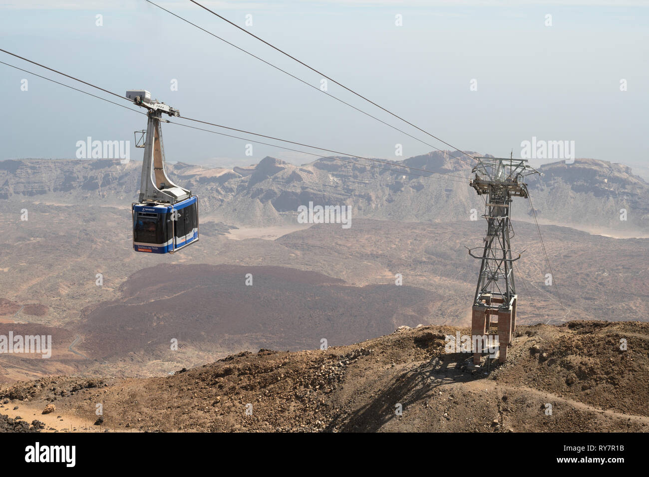 Cable car carrying passengers up to Mount Teide, Teide National Park, Tenerife, Canary Islands Stock Photo