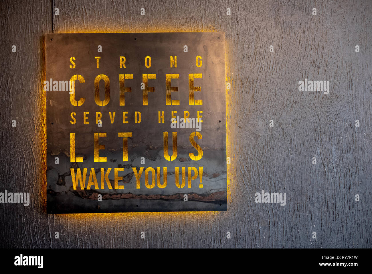coffee served here sign in black Stock Photo Alamy