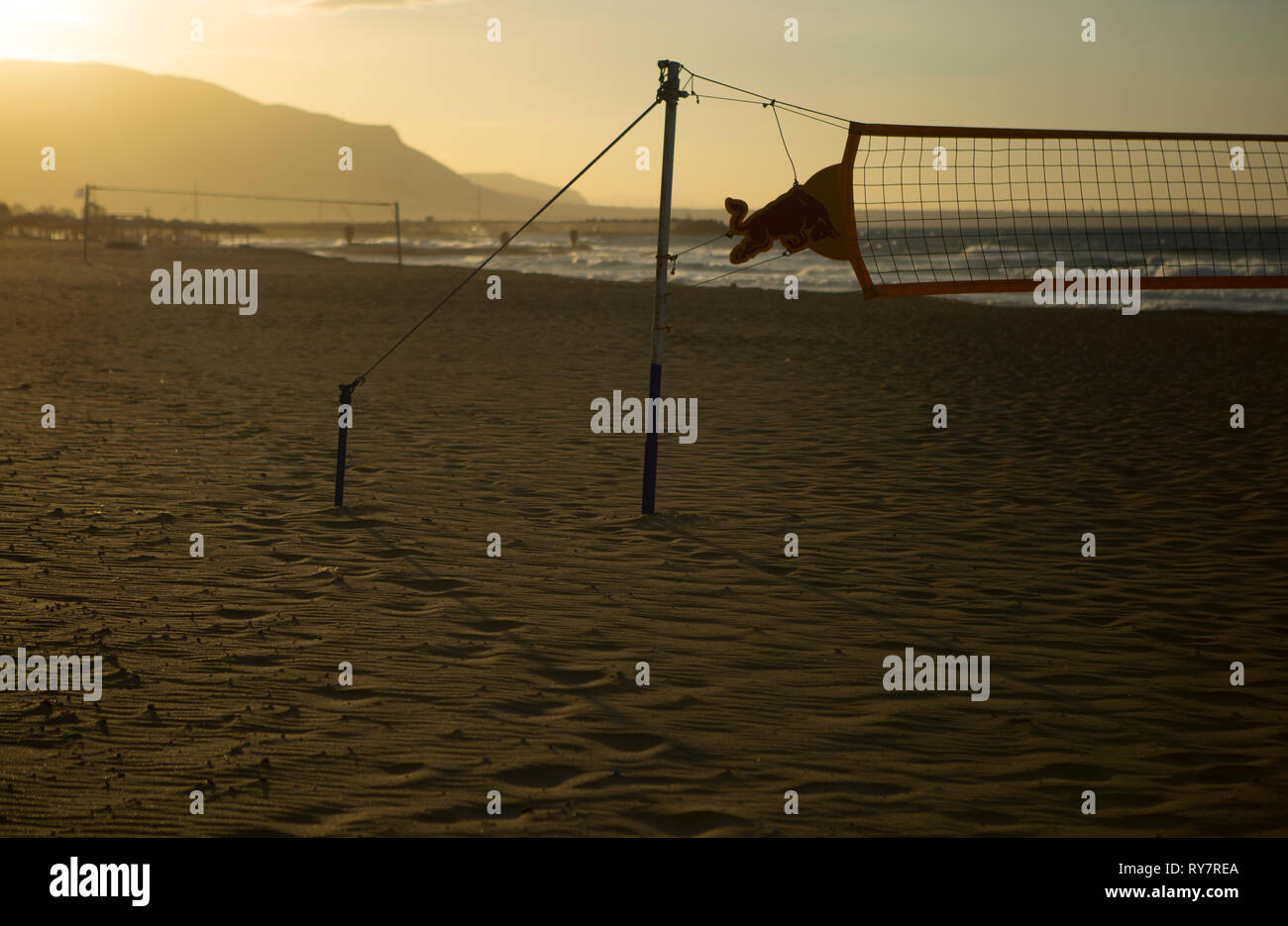 Volleyball net at a beach Stock Photo