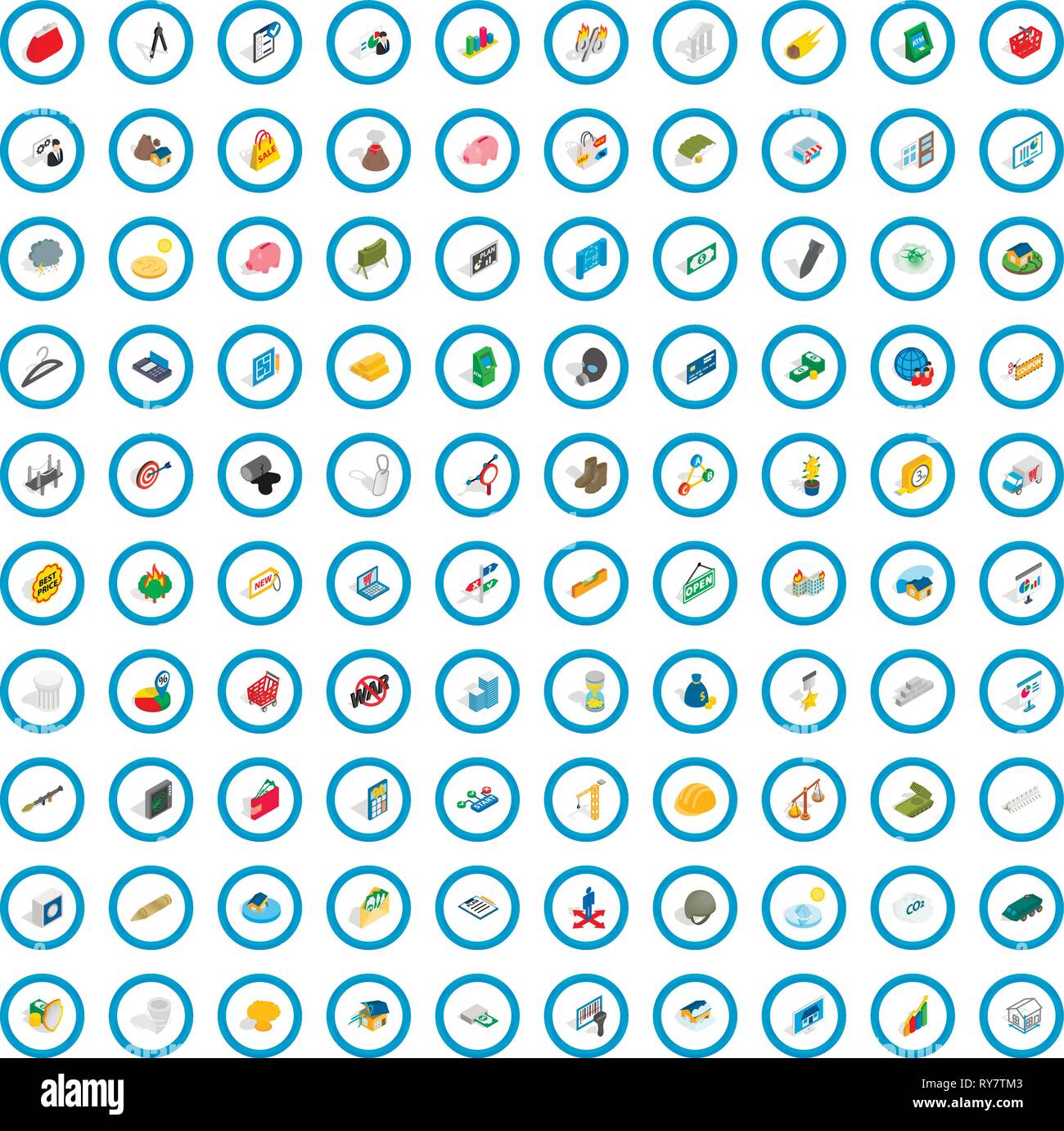 100 feedback icons set, isometric 3d style Stock Vector