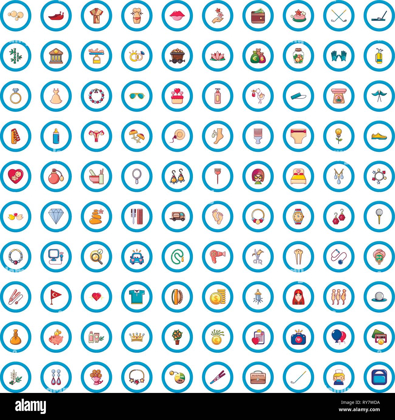 100 female icons set, cartoon style Stock Vector Image & Art - Alamy